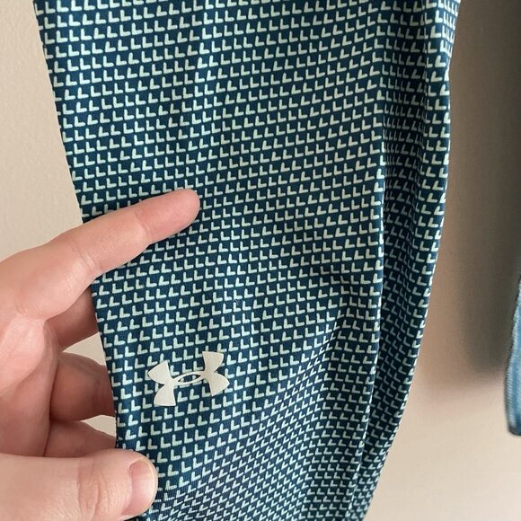 Under Armour Women S Blue Printed Athletic Coldgear Infrared EVO Fitted Leggings - Picture 5 of 14